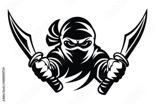 Intense Ninja with Swords Mascot Design on White Background