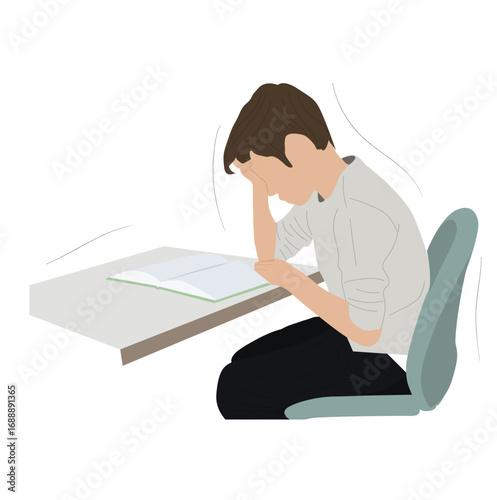 Hard exam preparation. Scared student prepare school test college assignment,