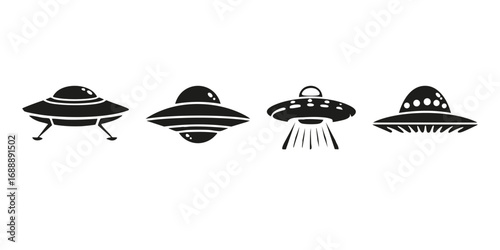 Ufo Icon Set. Extraterrestrial Exploration And Sci-Fi Adventure Collection. Isolated Vector Illustration