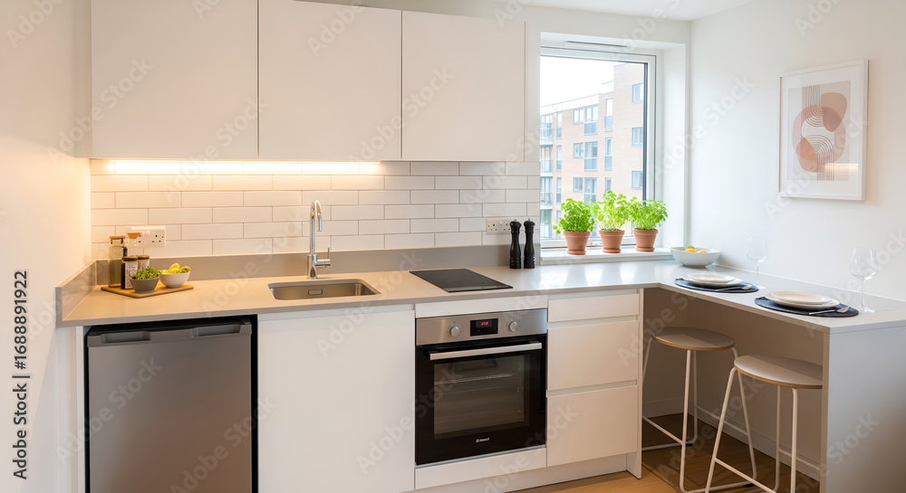 Fototapeta premium Small modern kitchen in an apartment building.