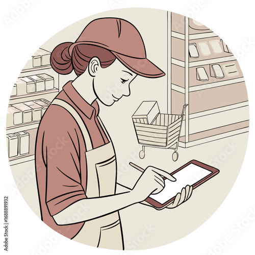 Woman Using Tablet in Grocery Store