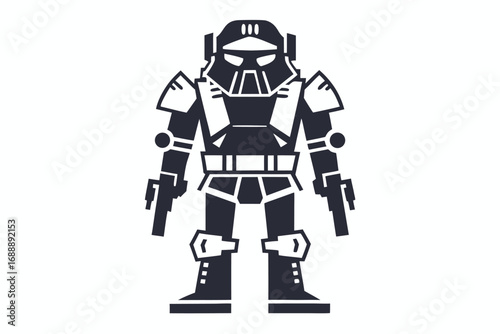 Isolated of a Dark Armed Soldier Robot on White Background