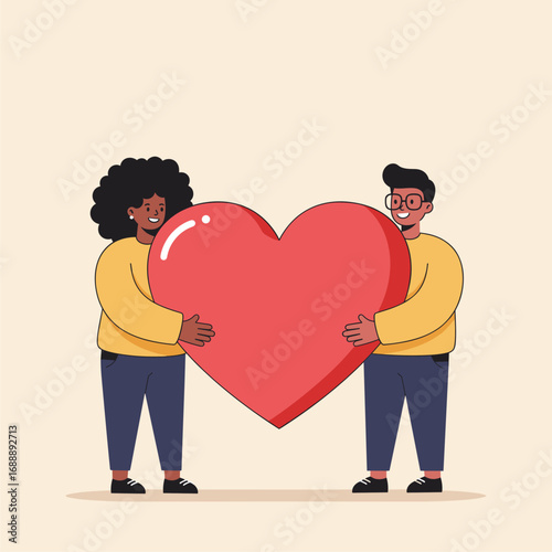 Couple Sharing a Giant Heart: Love, Unity, and Togetherness