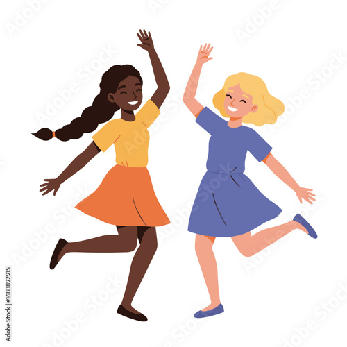 Joyful Diverse Girls High Five Celebration Illustration