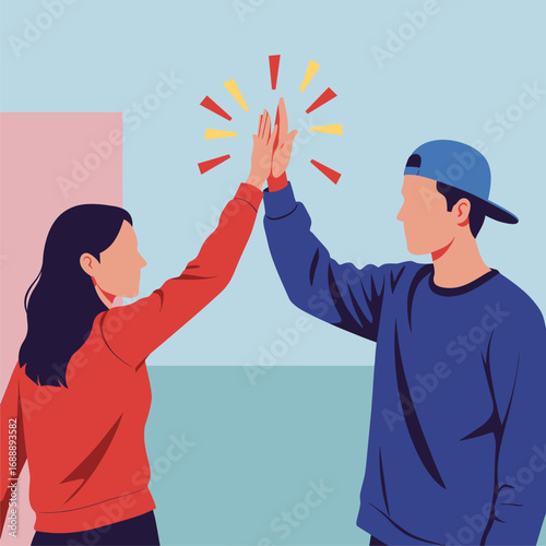 High Five: Celebrating Teamwork and Success - Flat Vector Illustration