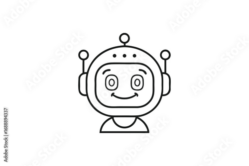 Line art cartoon robot with a simple, cute design on a white background