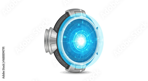 Futuristic Glowing Device with Metallic Accents and Blue Energy Core.