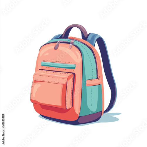 A vibrant and colorful backpack with multiple compartments and straps.