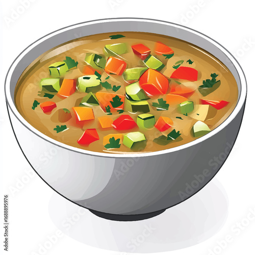 A delicious bowl of vegetable soup with fresh ingredients.