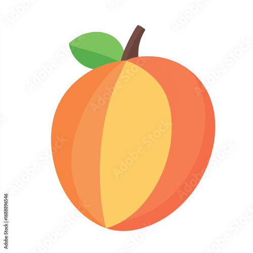A ripe peach with a visible section of its flesh.