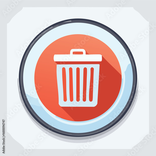 3D Framed Red Trash Can Button Icon - AI Generated