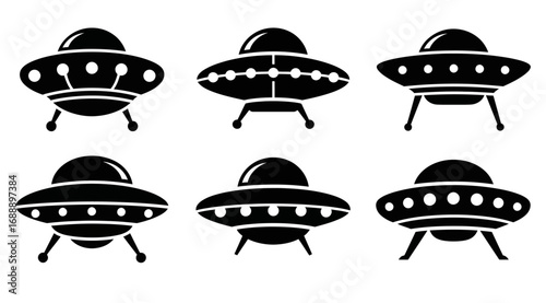 Set of ufo silhouette vector.