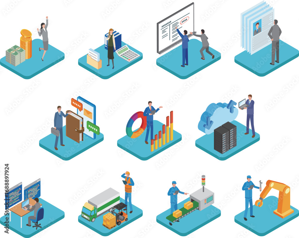 Obraz premium 企業内各部署のイメージイラスト