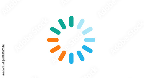 Circular loading indicator with colorful segments on white background.