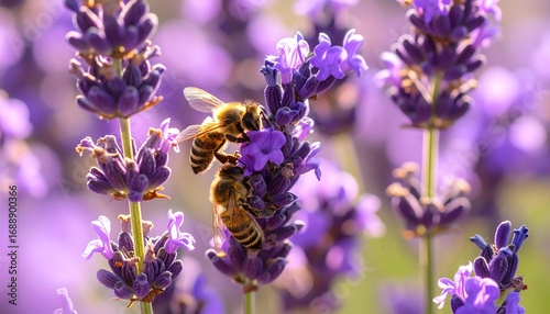 bees pollinating vibrant purple lavender flowers
