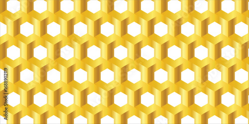 Luxurious seamless pattern with golden 3D hexagonal shapes, creating a modern geometric illusion with rich gradients and sophisticated style.
