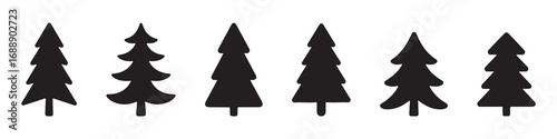 Pine tree silhouette vector, evergreen forest design, Christmas tree illustration, nature symbol, woodland landscape graphic, black fir tree icon