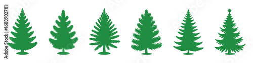 Pine Tree Silhouette Collection Isolated on White Background – Vector Set