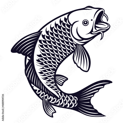 Stylized black and white koi fish illustration