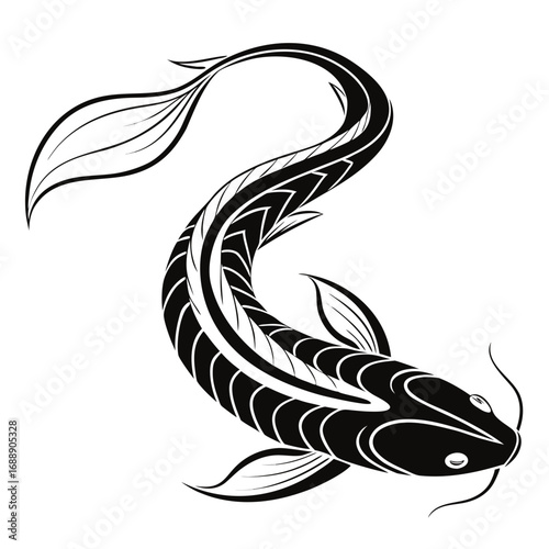 Stylized black and white koi fish tattoo design