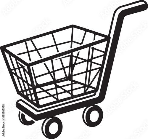 Angled Shopping Cart Line Art Illustration