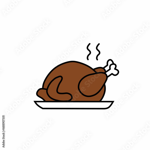 Roasted turkey on a white plate, Thanksgiving or Christmas dinner illustration