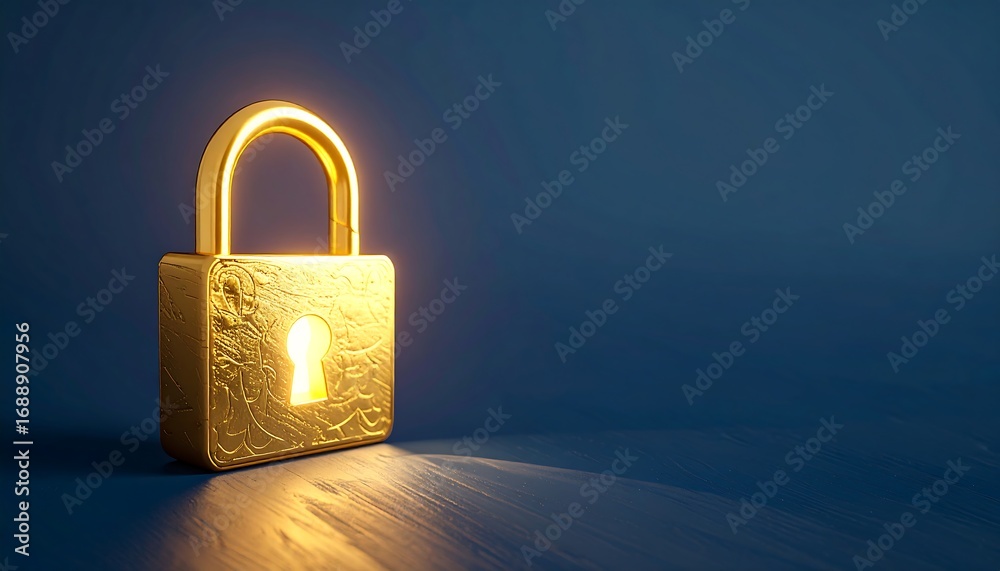 Fototapeta premium Golden padlock on a dark blue surface