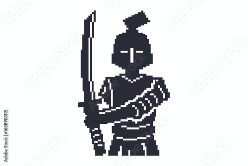 Pixel art samurai warrior holding sword isolated on white background design
