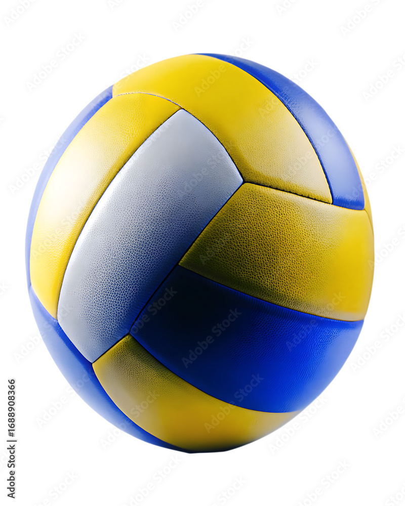 Fototapeta premium Volleyball ball with blue yellow and white panels isolated on a transparent background