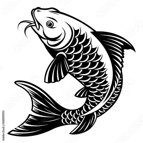 Stylized black and white koi fish illustration