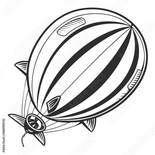 Vintage zeppelin airship illustration in black and white