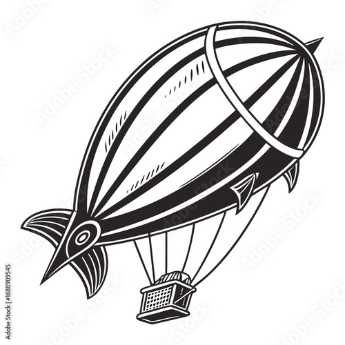 Vintage airship blimp illustration black and white
