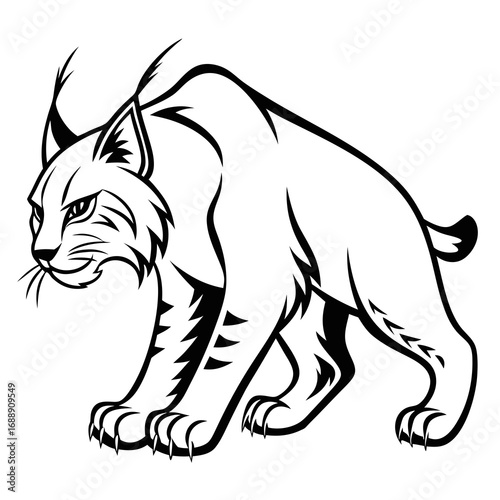Stylized black and white bobcat illustration