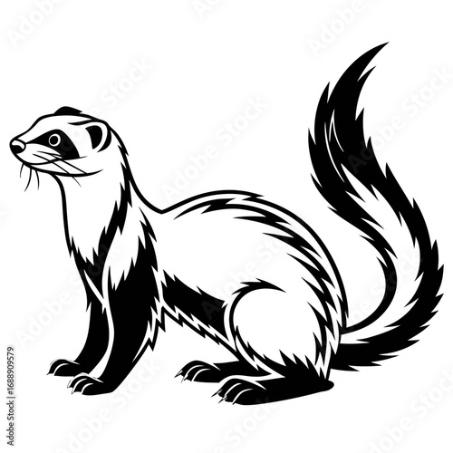 Stylized black and white ferret or weasel illustration