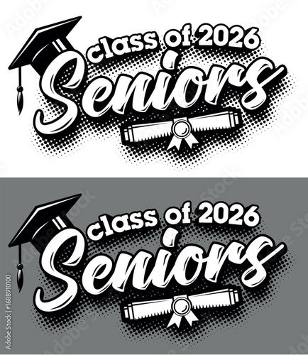 Lettering Class of 2026 for greeting, invitation card. Text for graduation design, congratulation event, T-shirt, party, high school or college graduate. Vector on transparent and dark background