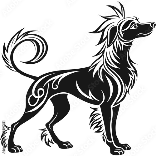 Stylized black dog silhouette with tribal ornaments