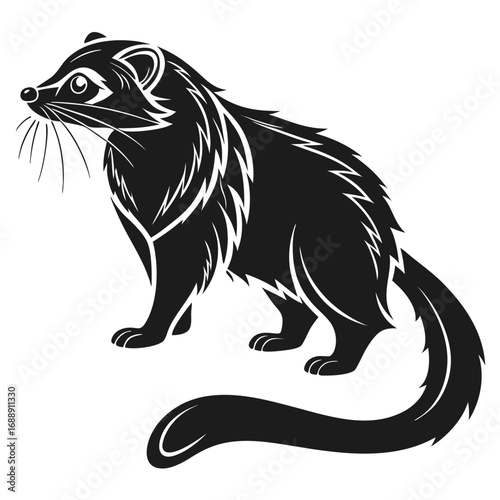 Stylized black silhouette of a ferret standing on a white background