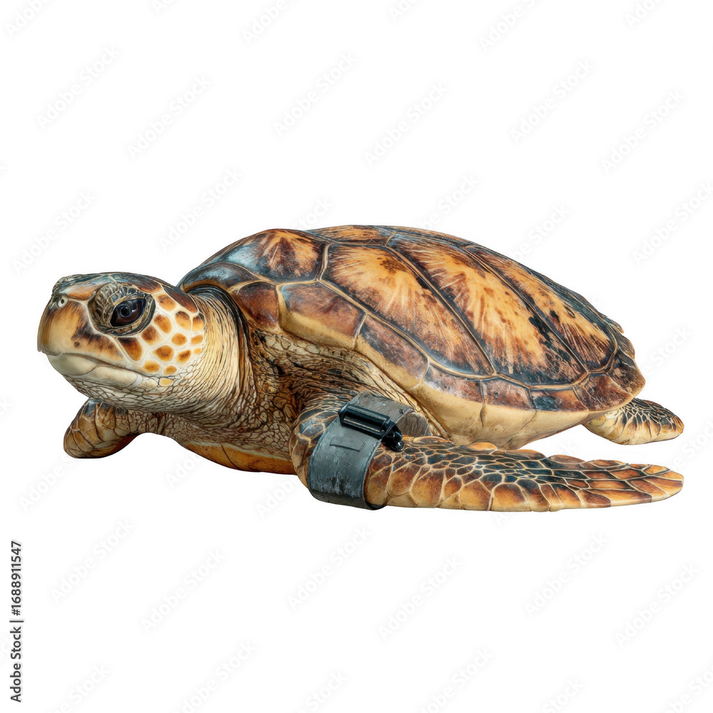 Obraz premium Sea Turtle with Tracking Device