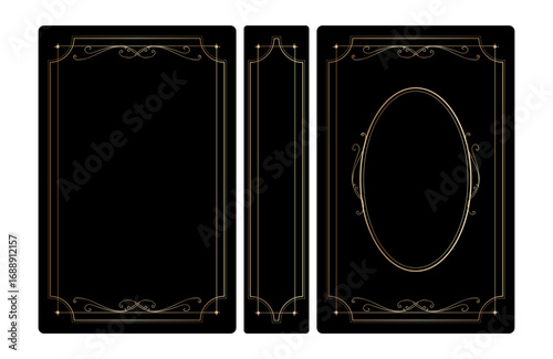 Old classical cover book with elegant gold oval border luxury decoration spine template classic ornament vintage Victorian style with Art Nouveau golden simple frames sign. Realistic book ornate cover