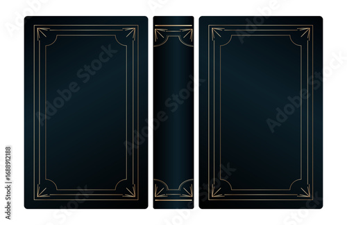 Retro book cover design rectangle gold frames vector golden ornaments frame nouveau old fashioned simple light minimal style with spine template copy space for text black realistic modern background