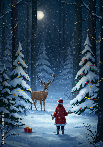 크리스마스 저녁 환상적인 숲 속 풍경