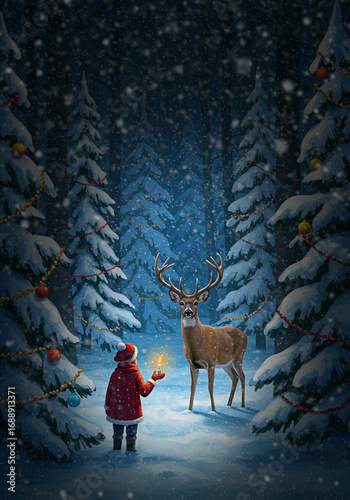 크리스마스 저녁 환상적인 숲속 풍경