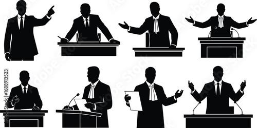 ilhouette, businessman, podium, speech, debate, presentation, lawyer, judge, courtroom, public, speaking, conference, meeting, gesture, authority, politics, leadership, discussion,