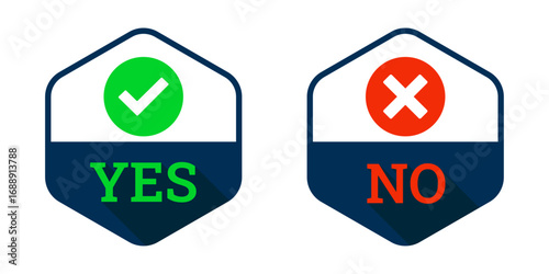 Yes and No Decision Icons with Check Mark and Cross Symbols