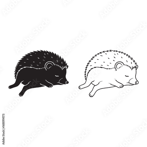 Iconic Hedgehog Silhouette & Hedgehog Lineart – Hedgehog Vector Artwork Representing Timeless Shape – Black Vector of Hedgehog – Vector Set of Hedgehog