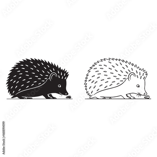 Flat Hedgehog Silhouette & Hedgehog Lineart – Hedgehog Vector Design Highlighting Clean Graphics – Hedgehog Illustration – Silhouette and Lineart Set of Hedgehog