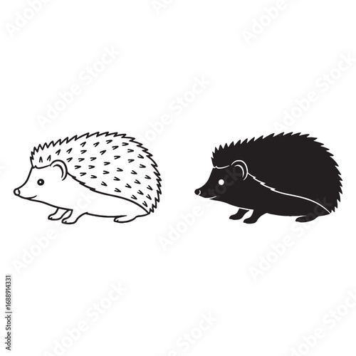 Polished Hedgehog Silhouette & Hedgehog Lineart – Hedgehog Vector Drawing with Refined Simplicity – Hedgehog Illustration – Silhouette and Lineart Set of Hedgehog