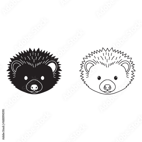 Stylized Hedgehog Silhouette & Hedgehog Lineart – Hedgehog Vector Composition Featuring Balanced Lines – Hedgehog Illustration – Silhouette and Lineart Set of Hedgehog