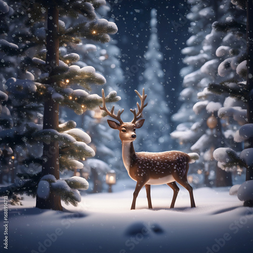 눈 내리는 숲 속에서 본 사슴