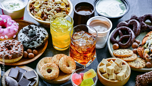 Food products high in added sugar. Junk food
